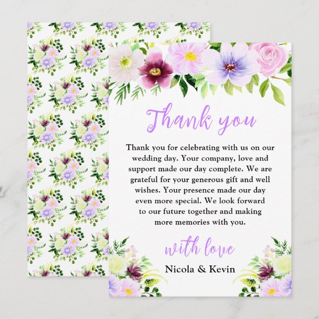 Carte De Remerciements Spring Purple Flowers with Foliage (Devant / Derrière)