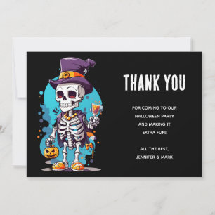 Carte De Remerciements Squelette amusant d'Halloween portant un chapeau h