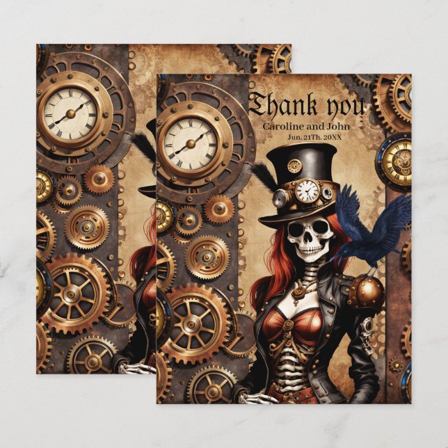 Carte De Remerciements Squelette de Steampunk Cutest (Devant / Derrière)