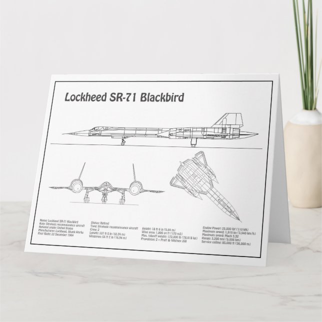 Carte De Remerciements SR-71 Blackbird - Plan directeur de l'avion BD (Devant)