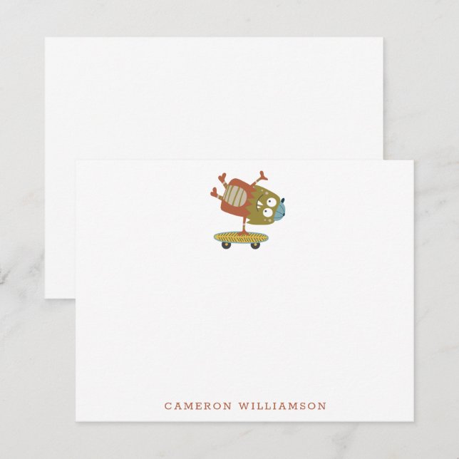 Carte De Remerciements Stationery personnalisée Monster Skateboard Cute (Devant / Derrière)