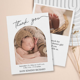 Carte De Remerciements Statistiques de naissance Photos Baby shower manus