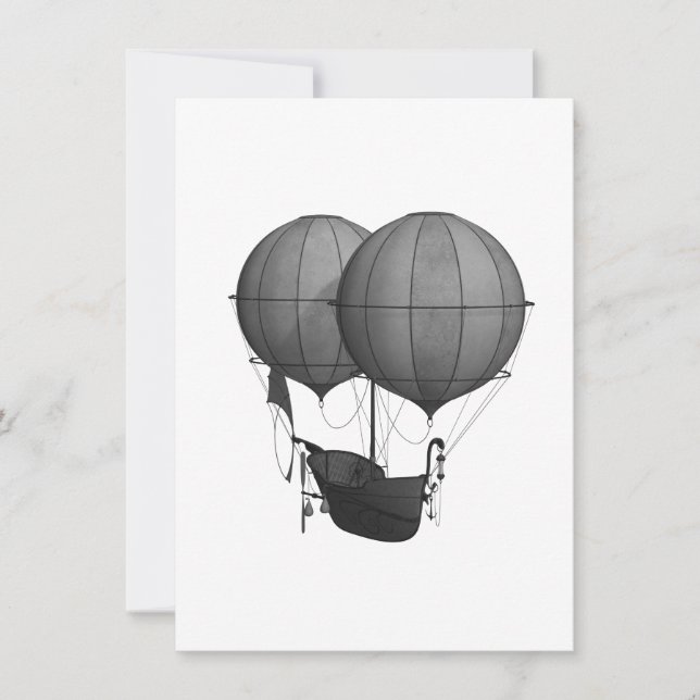 Carte De Remerciements Steampunk Design Machine volante noire et blanche (Devant)