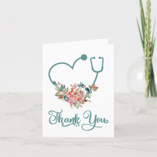 Carte De Remerciements Stethoscope Floral moderne Infirmière ou médecin