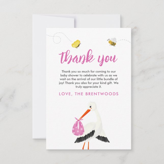 Carte De Remerciements Stores rustique avec Baby shower de fille d'abeill (Devant)