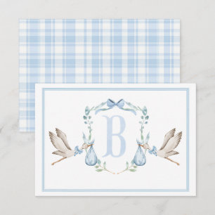 Carte De Remerciements Stork Boy Preppy Baby shower Bleu Sud