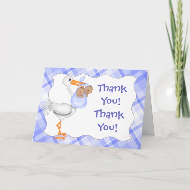 Carte de remerciements Stork & Twin Boys (peau fon (Devant)
