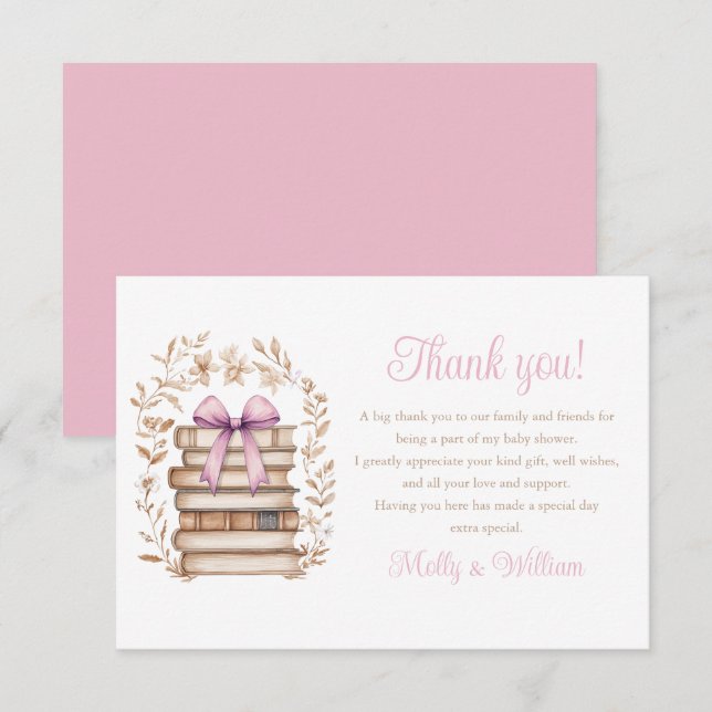 Carte De Remerciements Storybook Pink Bow Baby Shower  (Devant / Derrière)