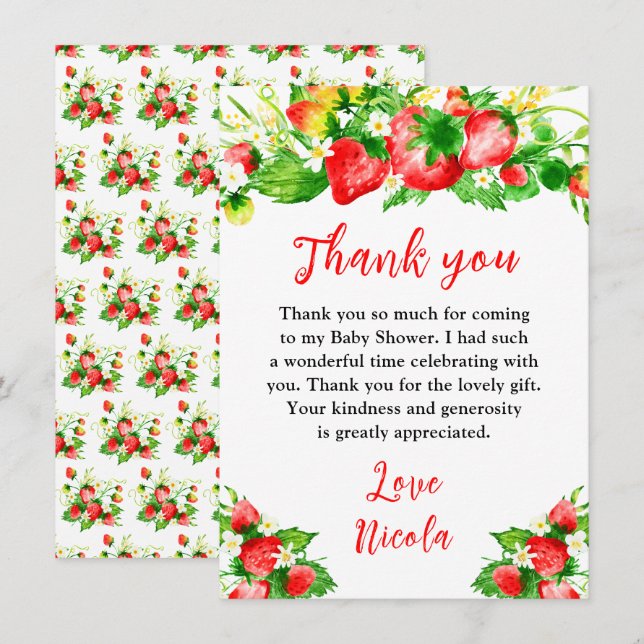 Carte De Remerciements Strawberries and Daisies Baby Shower (Devant / Derrière)