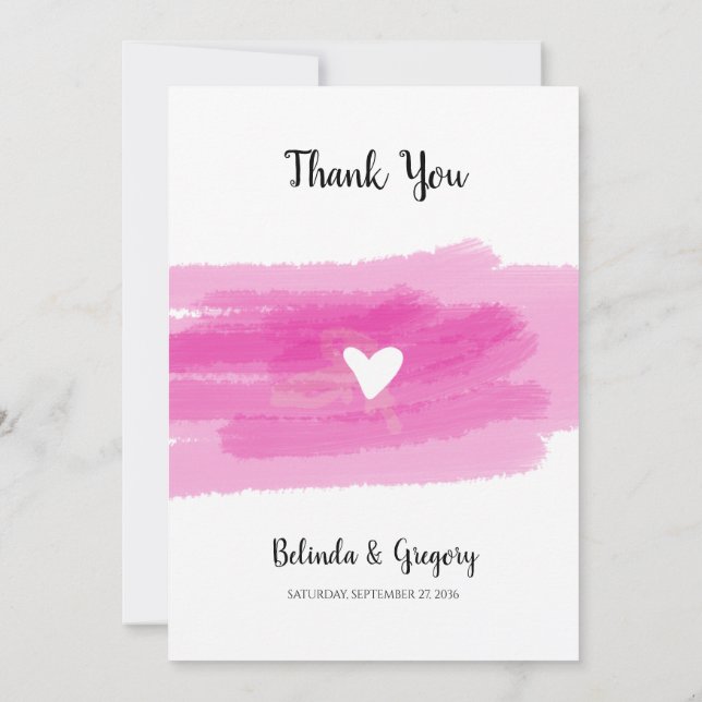 Carte De Remerciements Strokes de peinture simple et Mariage cardiaque (Dos)