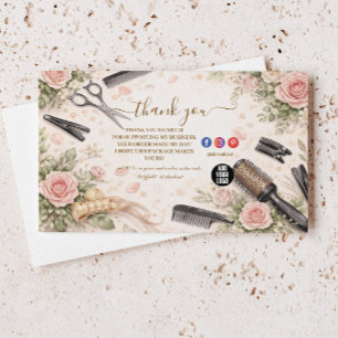 Carte De Remerciements Studio de coiffure floral élégant Entreprise