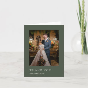 Carte De Remerciements Style Olive Green Photo Mariage moderne