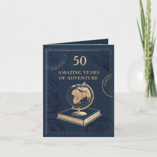 Carte De Remerciements Style Passeport 50e anniversaire Voyageurs Thème