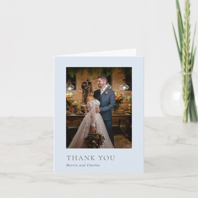 Carte De Remerciements Style Poudre bleu photo Mariage moderne (Devant)