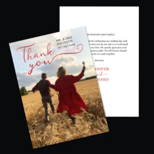 Carte De Remerciements Style romantique Chic Rouge Script Calligraphie Ph