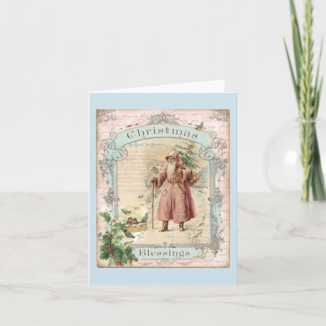 Carte De Remerciements Style victorien de Noël rose du Père Noël (Devant)