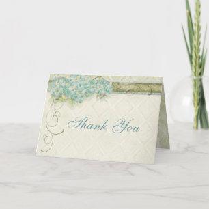 Carte De Remerciements Style Vintage Aqua Floral Hydrangea Damassé Tourbi