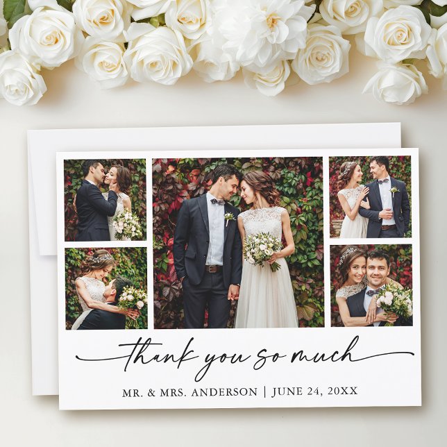 Carte De Remerciements Stylo à encre Calligraphie moderne Mariage 5 Photo (Customize to add text to back of card.)