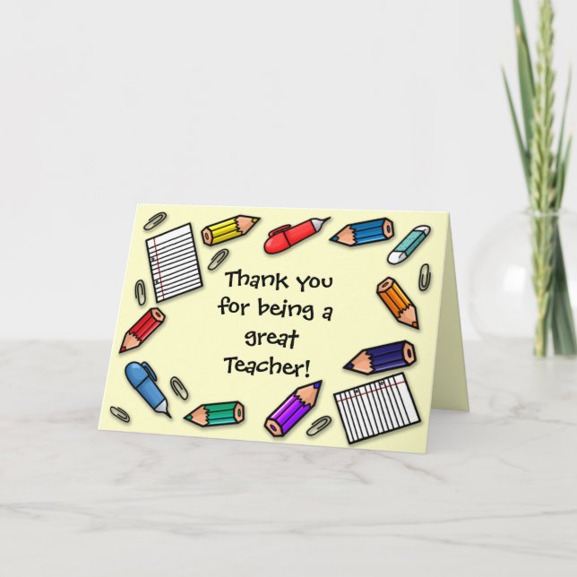 Carte De Remerciements Stylos et crayons pour enseignants personnalisable (Devant)
