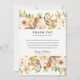 CARTE DE REMERCIEMENTS SUBTILE BLUSH PEACH ROSE COULEUR D'EAU MARIAGE FLO