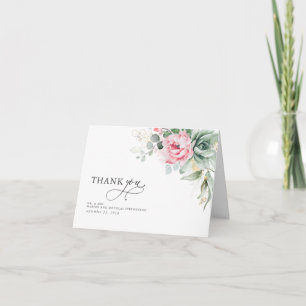 Carte De Remerciements Succulentes et fleurs roses élégantes remerciement