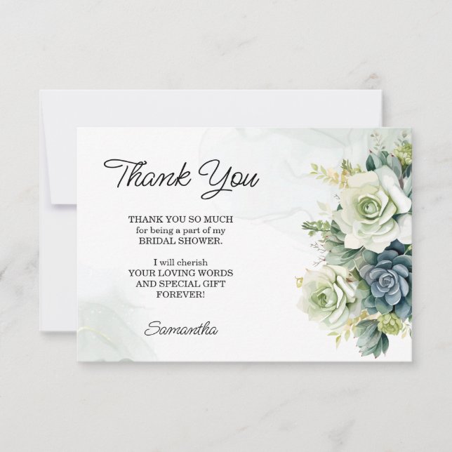 Carte De Remerciements Succulents, rose et Fête des mariées verdoyante (Devant)