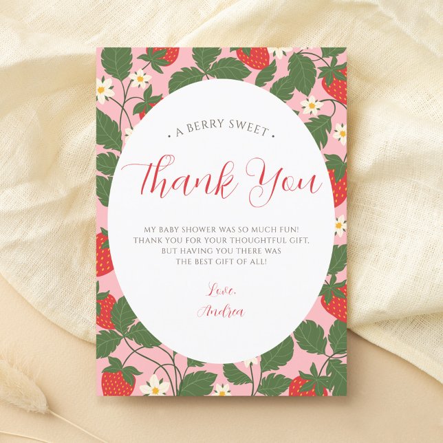 Carte De Remerciements Sucre fraise florale vigne rose Baby shower fille (Créateur téléchargé)