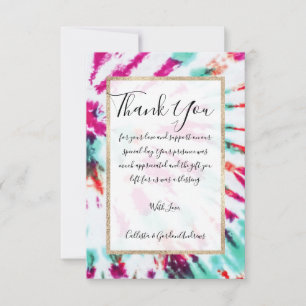 Carte De Remerciements Summer Artsy Girly Neon Turquoise Pink Tie Dye Mot