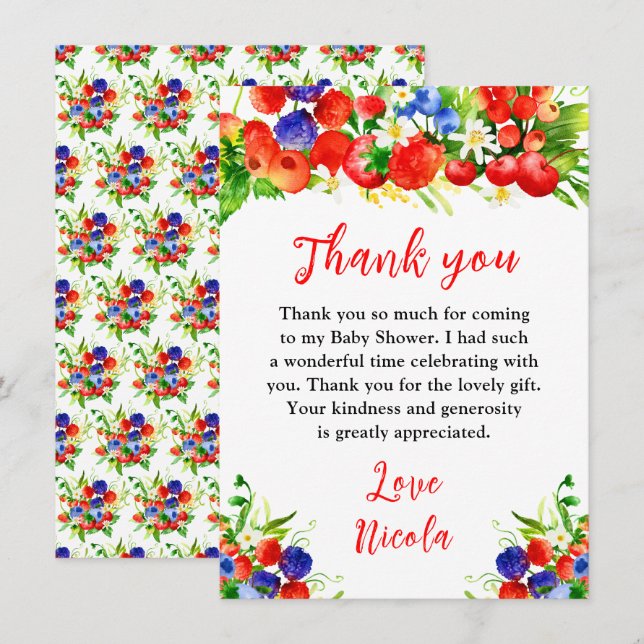 Carte De Remerciements Summer Mixed Berries Baby Shower (Devant / Derrière)
