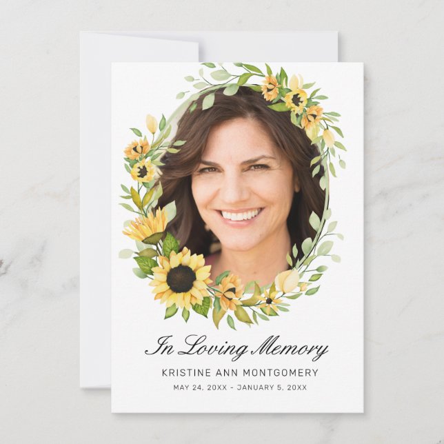 Carte De Remerciements Sunflower Black Script Cross Photo Funérailles (Devant)
