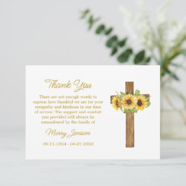 Carte De Remerciements Sunflower Cross Sympathy Thank You Card