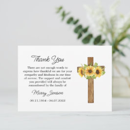 Carte De Remerciements Sunflower Cross Sympathy Thank You Card