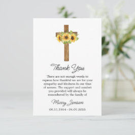 Carte De Remerciements Sunflower Cross Sympathy Thank You Card