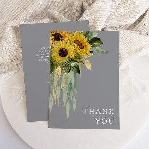 Carte De Remerciements Sunflower Eucalyptus Gris Jaune Mariage de automne