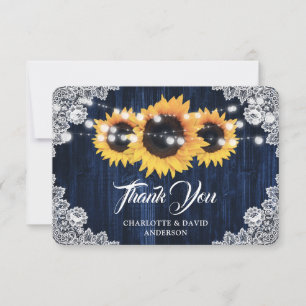 Carte De Remerciements Sunflower Navy Bleu Russe Mariage dentelle en bois
