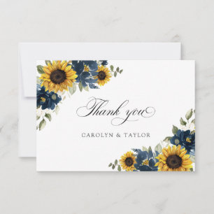 Carte De Remerciements Sunflower Navy Blue Floral Russe Mariage