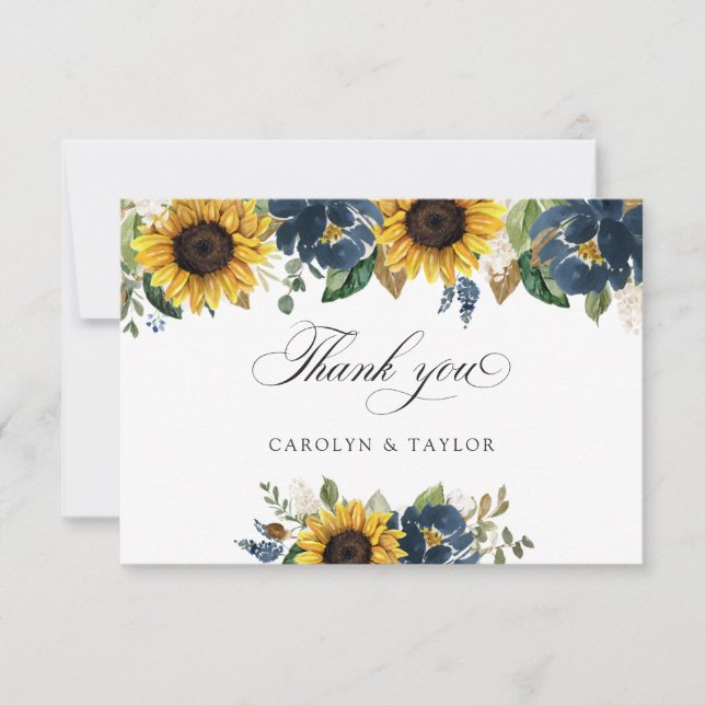 Carte De Remerciements Sunflower Navy Blue Floral Russe Mariage (Devant)