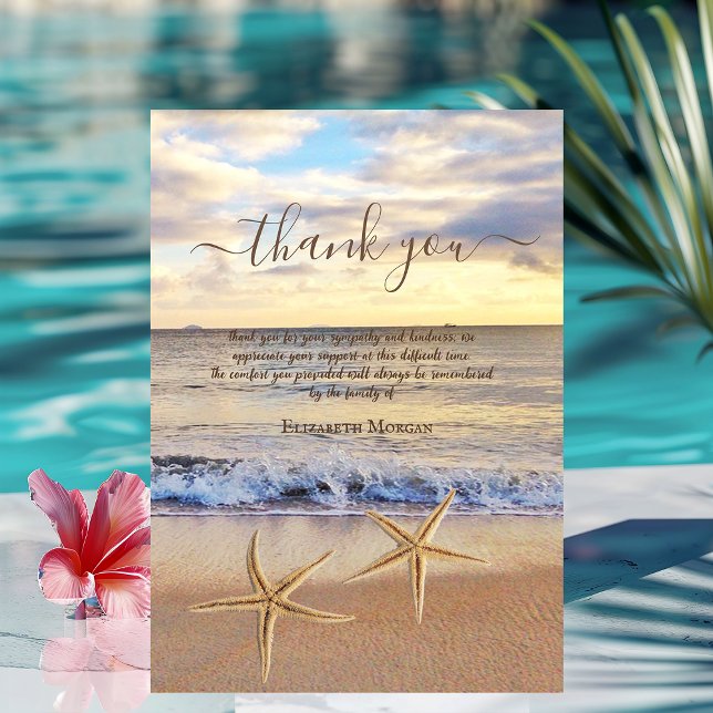 Carte De Remerciements Sunset Beach Sea stars Photo Celebration Of Life (Créateur téléchargé)