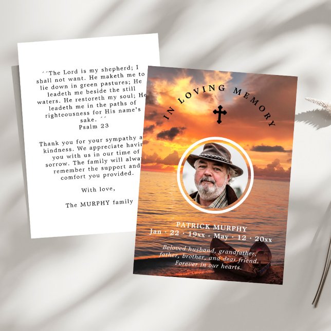 Carte De Remerciements Sunset & Portrait Photo Memorial Prière & Portrait (Créateur téléchargé)