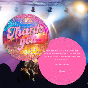 Carte De Remerciements Super Disco Ball fête d'anniversaire Gold Pink Par