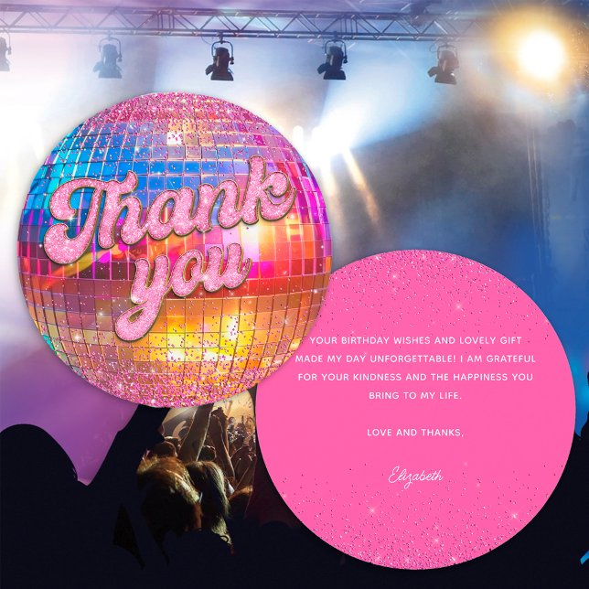 Carte De Remerciements Super Disco Ball fête d'anniversaire Gold Pink Par (Front/Back)