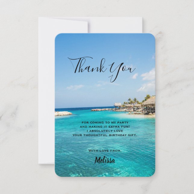 Carte De Remerciements Superbe plage tropicale Bleue avec des huttes de c (Devant)