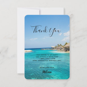 Carte De Remerciements Superbe plage tropicale Bleue avec des huttes de c