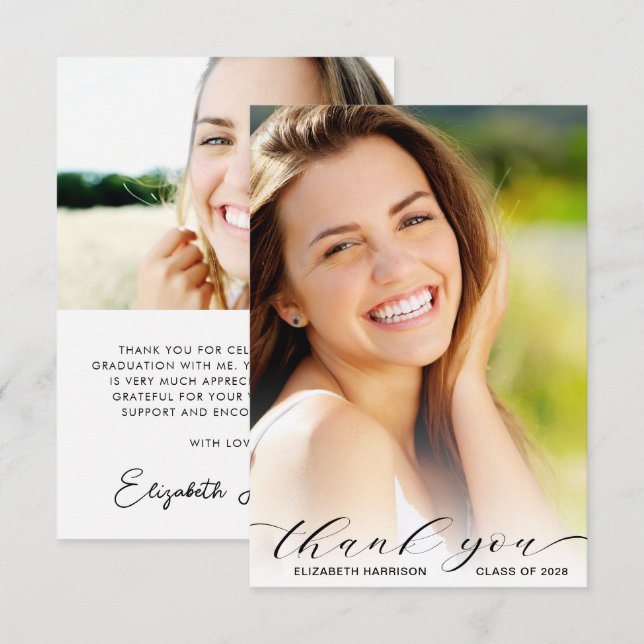 Carte De Remerciements Superposition de la photo du script de diplôme (Devant / Derrière)
