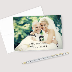 Carte De Remerciements Superposition de monogramme marié photo de mariage