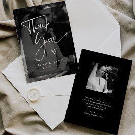 Carte De Remerciements Superposition moderne en noir et blanc | Mariage p