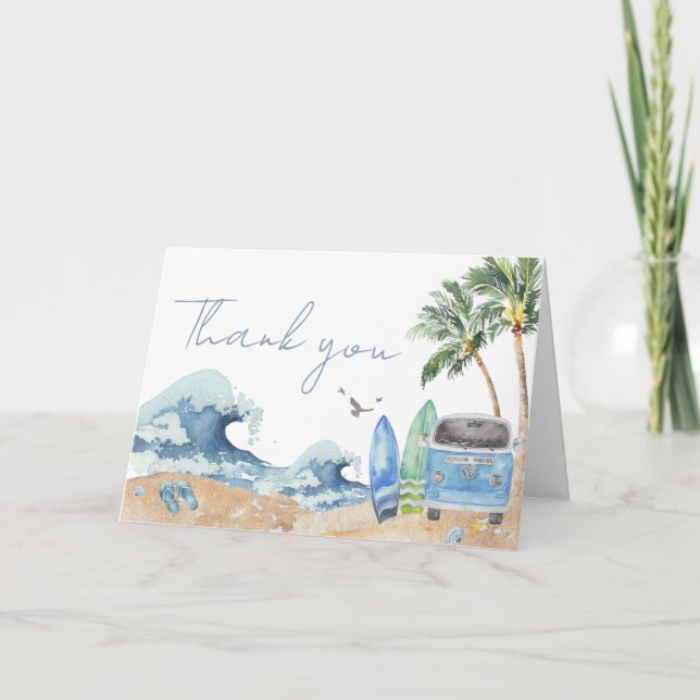 Carte De Remerciements Surf Baby shower de plage (Devant)