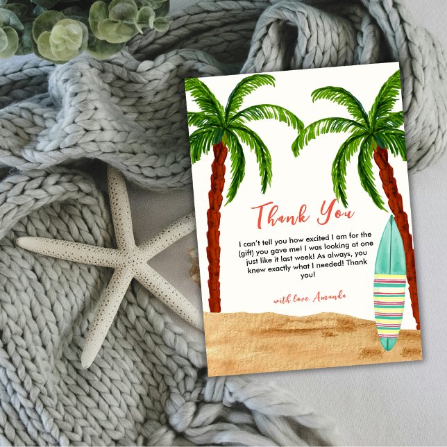 Carte De Remerciements Surf tropical bébé à bord Baby shower (Tropical Surf Baby On Board Baby Shower Thank You Card)