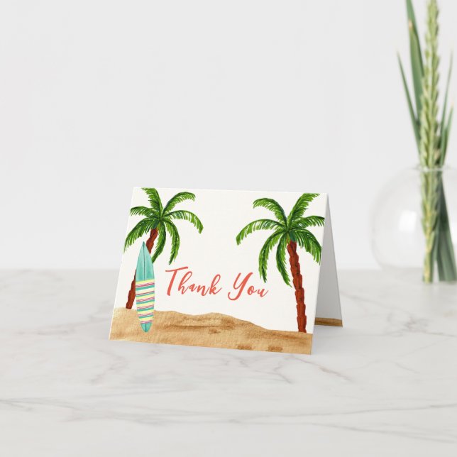 Carte De Remerciements Surf tropical d'été bébé à bord Baby shower (Devant)