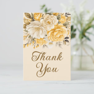 Carte De Remerciements Surprise Florale Crème Ivoire Jaune Élégant